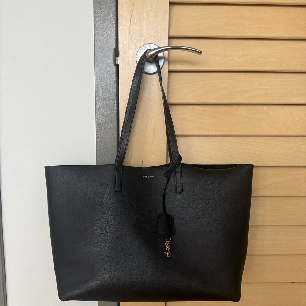 Saint Laurent Black Leather Tote with YSL Charm